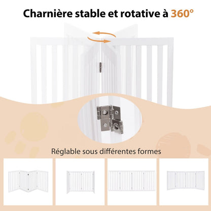 Barrière Autoportante Pour Chien 2/4 Panneaux En Bois Charnières Métalliques À 360° Antidérapants Pour Maison Escaliers Blanc