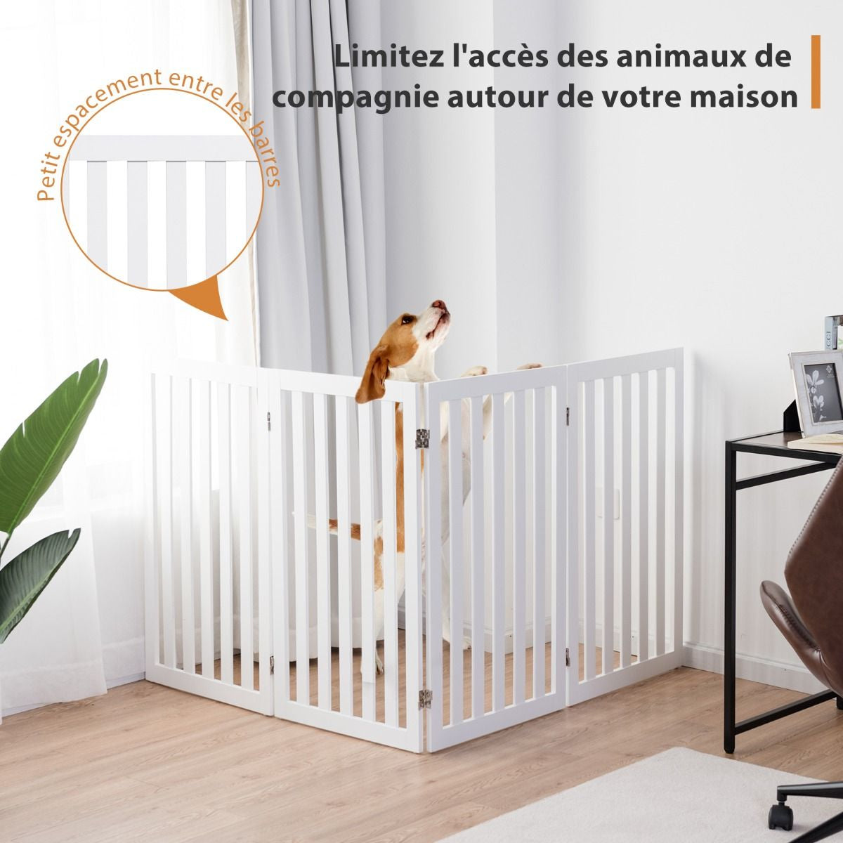 Barrière Autoportante Pour Chien 2/4 Panneaux En Bois Charnières Métalliques À 360° Antidérapants Pour Maison Escaliers Blanc