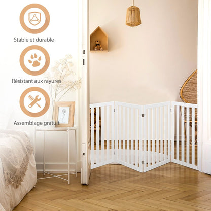 Barrière Autoportante Pour Chien 2/4 Panneaux En Bois Charnières Métalliques À 360° Antidérapants Pour Maison Escaliers Blanc