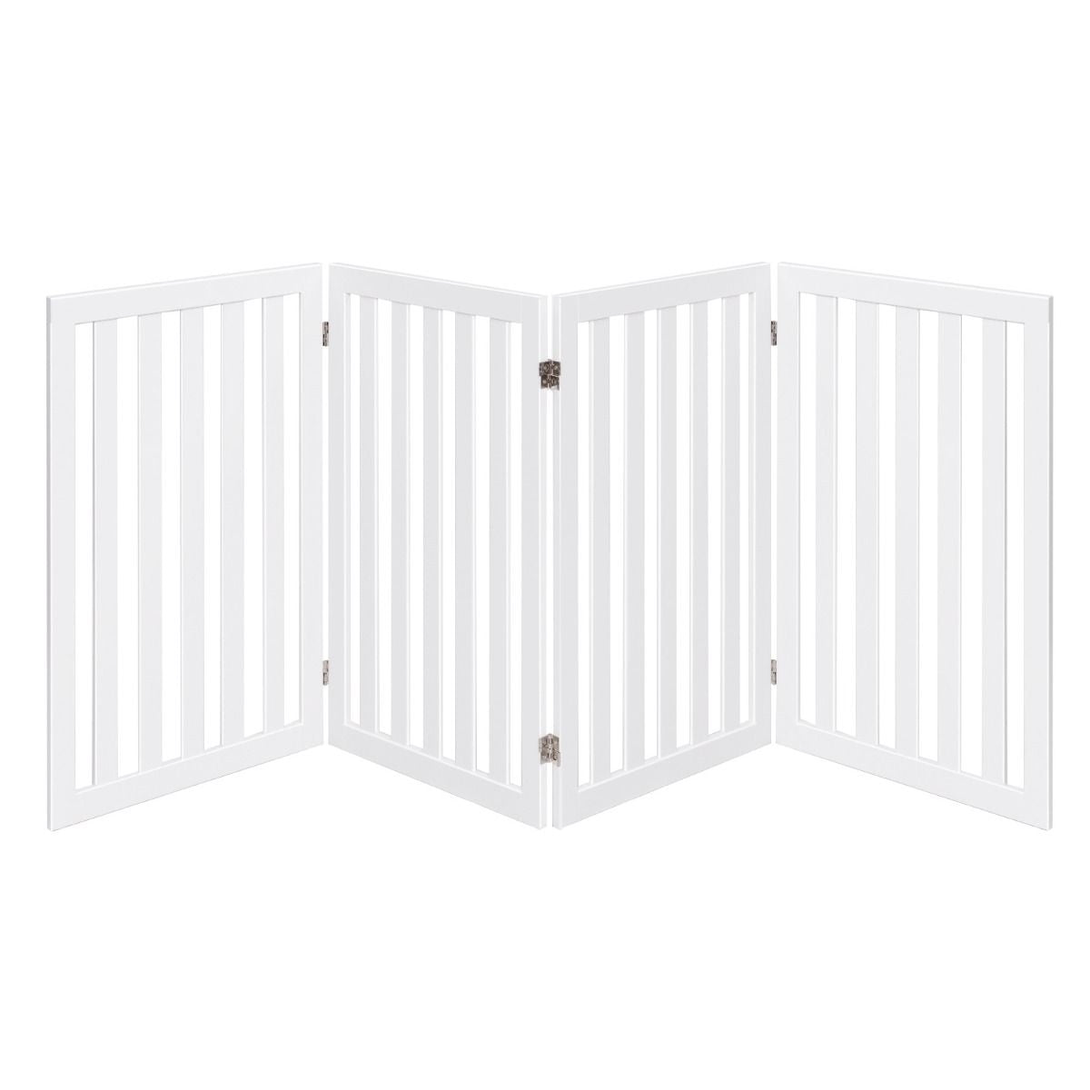 Barrière Autoportante Pour Chien 2/4 Panneaux En Bois Charnières Métalliques À 360° Antidérapants Pour Maison Escaliers Blanc