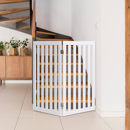 Barrière Autoportante Pour Chien 2/4 Panneaux En Bois Charnières Métalliques À 360° Antidérapants Pour Maison Escaliers Blanc