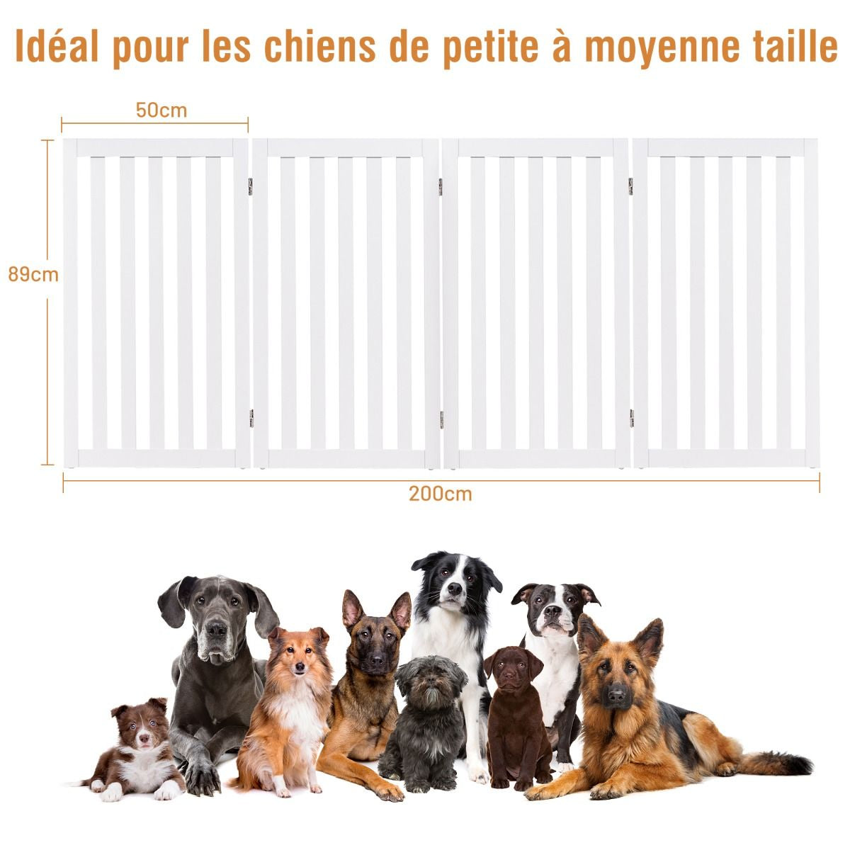 Barrière Autoportante Pour Chien 2/4 Panneaux En Bois Charnières Métalliques À 360° Antidérapants Pour Maison Escaliers Blanc